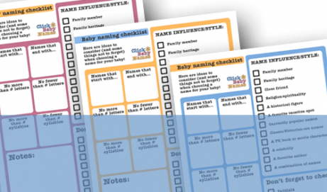 Printable baby name checklists