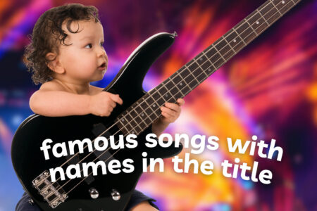 Baby playing guitar - 100 famous songs with names in the title at ClickBabyNames com