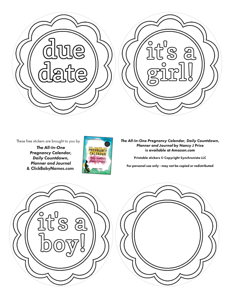 Free pregnancy belly stickers to print and color 4