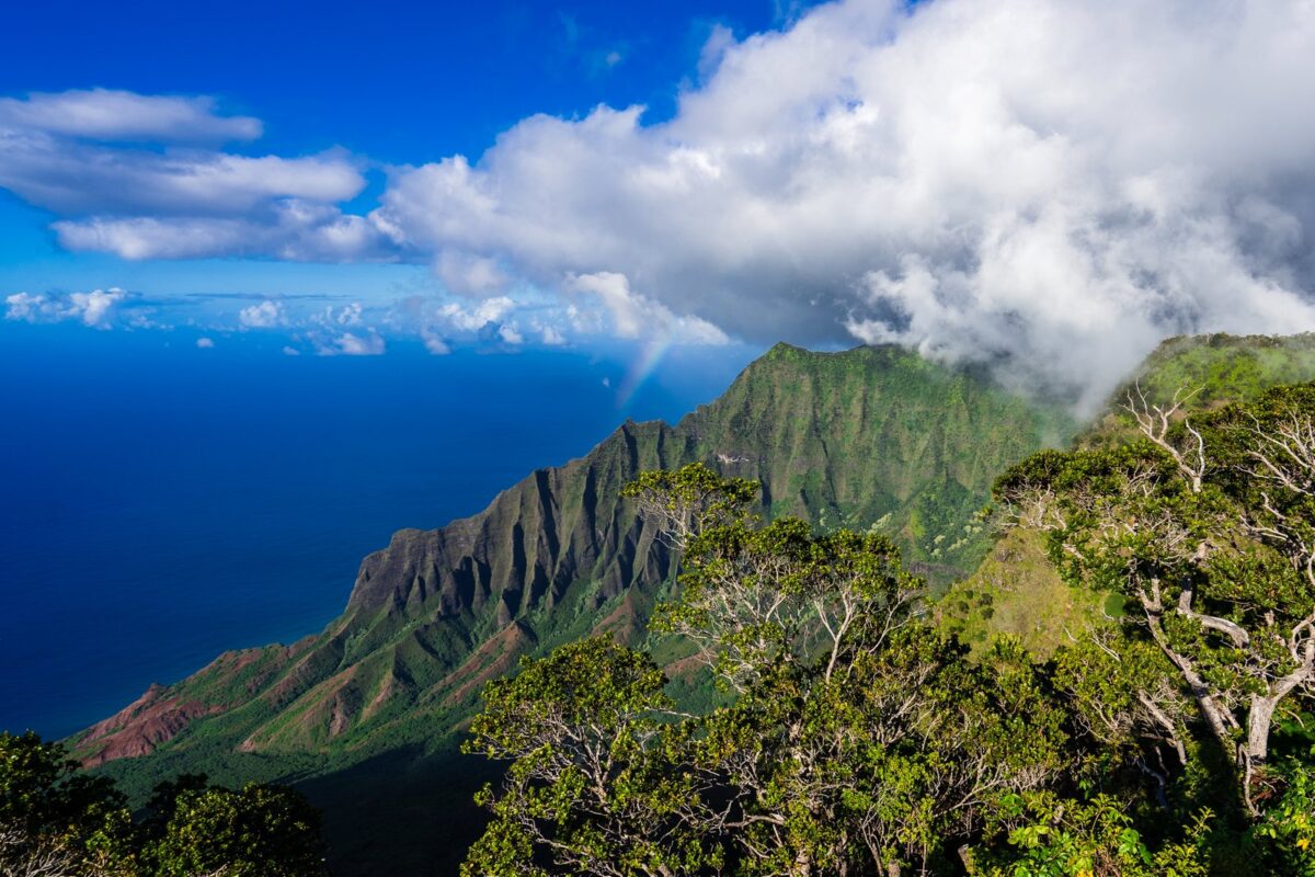 High angle shot of the famous Kalalau Valley in Kauai, Hawaii